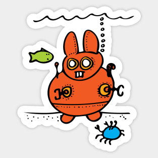 BUNNY SUBMARINE ILLUSTRATION - SUBMERSIBLE VEHICLE FROM MY BOOK 'THE EASTER BUNNY'S UNDERSEA ADVENTURE!' Sticker